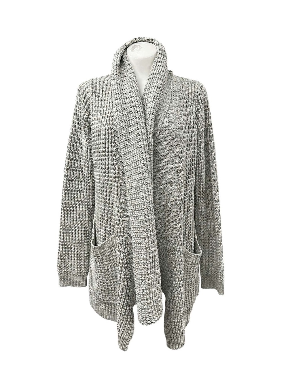 Roots Light Gray Waffle-Knit Open-Front Cardigan Size XS